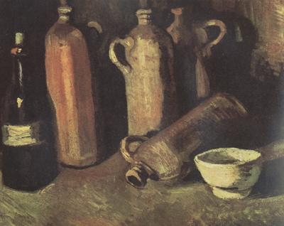 Vincent Van Gogh Still Life with Four Stone Bottles,Flask and White Cup (nn04) oil painting image